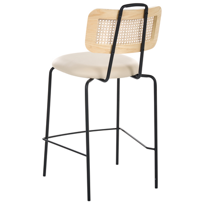 Bar Chairs Set Of 2 Light Beige Faux Leather PE Rattan Back
