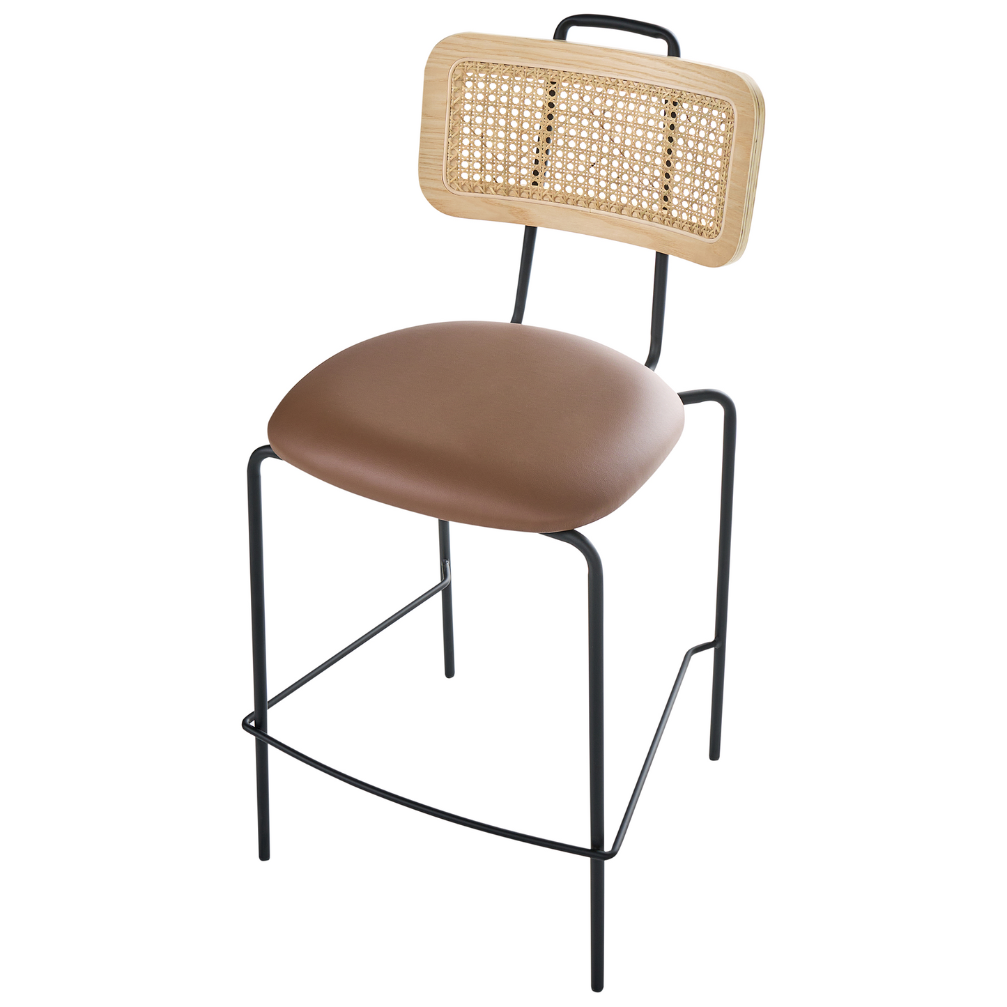 Bar Chairs Set Of 2 Brown Faux Leather With PE Rattan Back