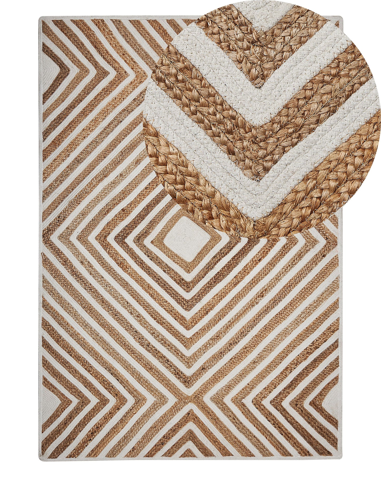 Geometric Beige Cotton Jute Area Rug 140 x 200cm
