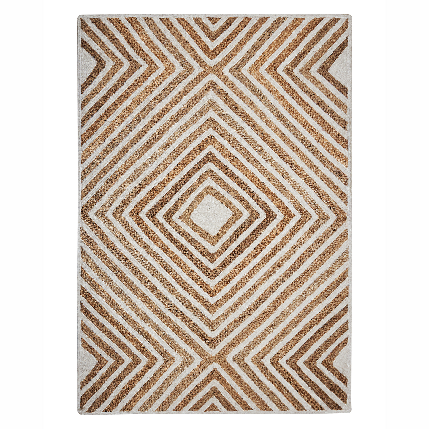 Geometric Beige Cotton Jute Area Rug 140 x 200cm