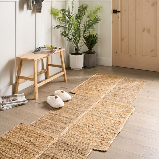 Jute Runner Rug Beige 80 x 300 Asymmetrical Braided Hallway