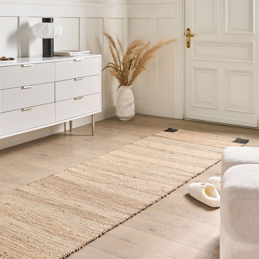 Jute Runner Rug 80 x 300cm Beige And Black Rustic Hallway Bedroom Decor