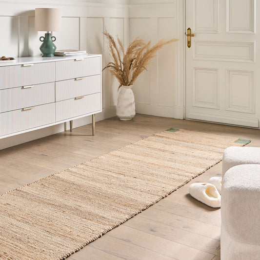 Runner Rug Beige And Green Jute 80 x 300cm Woven Rustic Hallway