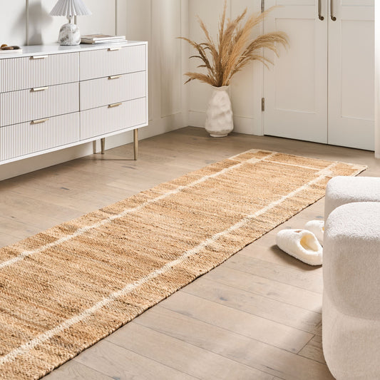 Runner Rug Light Beige Jute 80 x 300cm Rectangular Woven Rustic Style