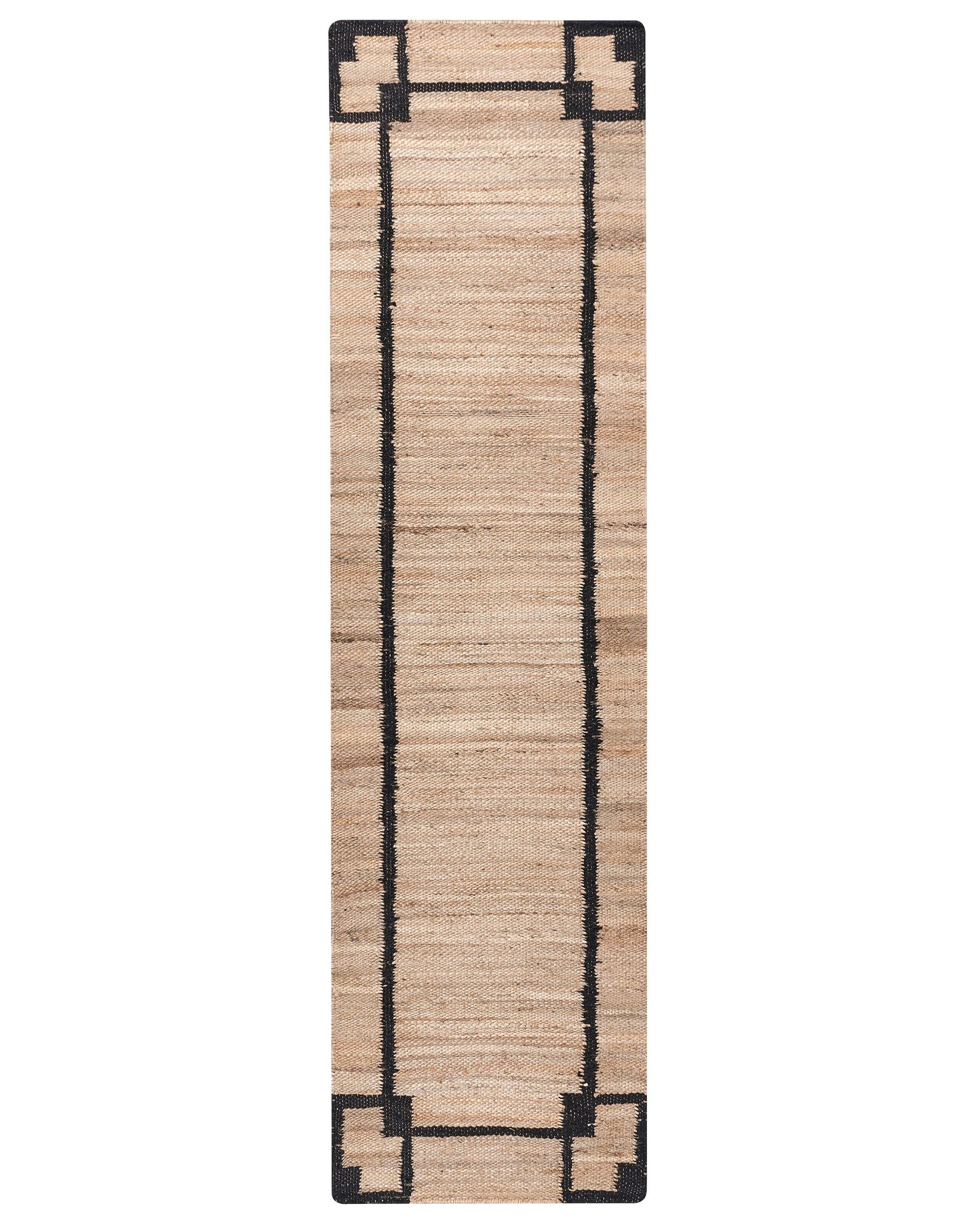 Beige and Black Jute Runner Rug 80 x 300cm with Pattern Rectangular Rustic Woven