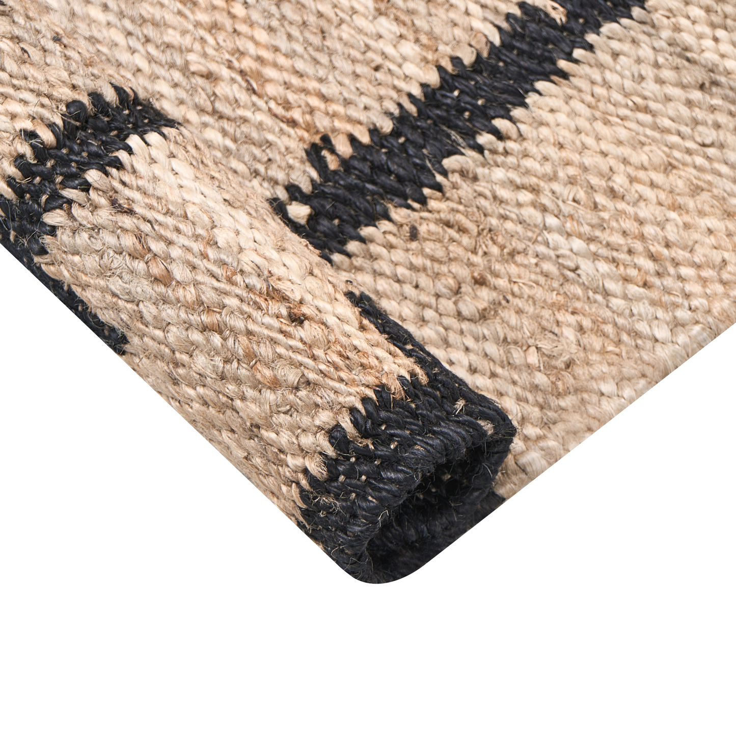 Beige and Black Jute Runner Rug 80 x 300cm with Pattern Rectangular Rustic Woven