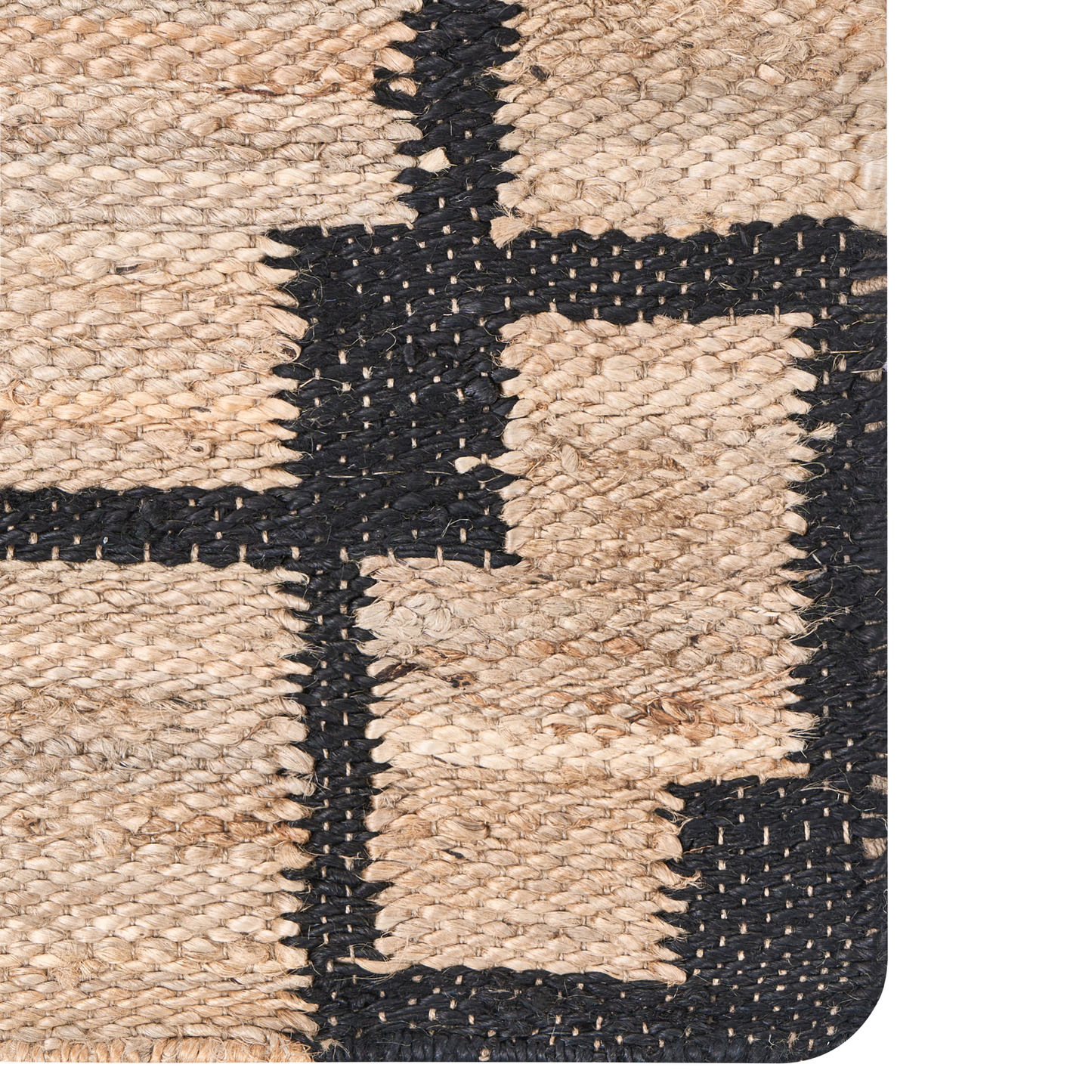 Beige and Black Jute Runner Rug 80 x 300cm with Pattern Rectangular Rustic Woven