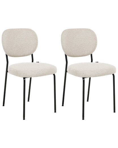 Set of 2 Armless Dining Chairs Light Beige Fabric