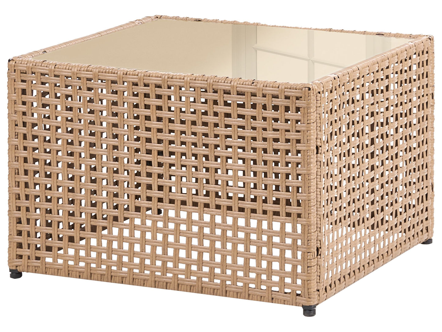 Outdoor Coffee Table Beige Glass Top PE Rattan 66 x 66cm