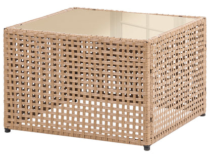 Outdoor Coffee Table Beige Glass Top PE Rattan 66 x 66cm