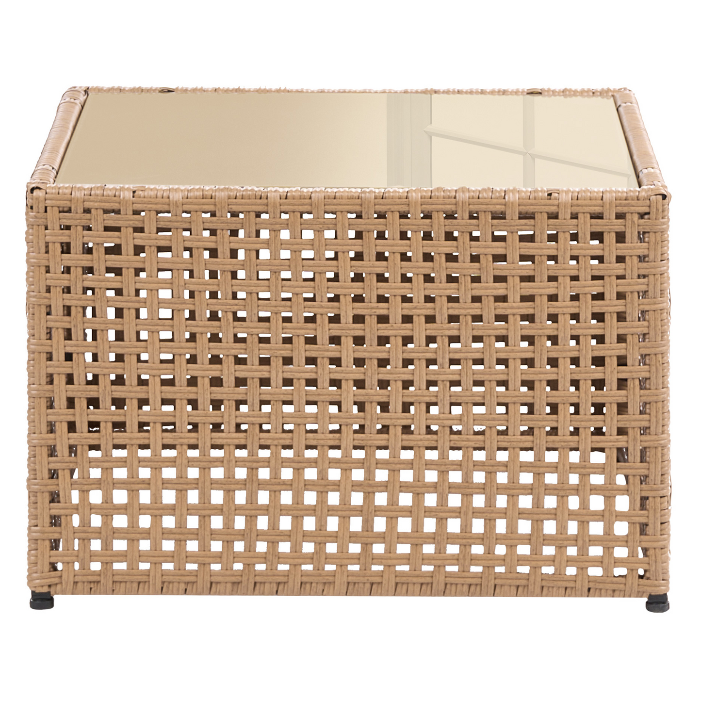 Outdoor Coffee Table Beige Glass Top PE Rattan 66 x 66cm