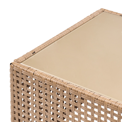 Outdoor Coffee Table Beige Glass Top PE Rattan 66 x 66cm