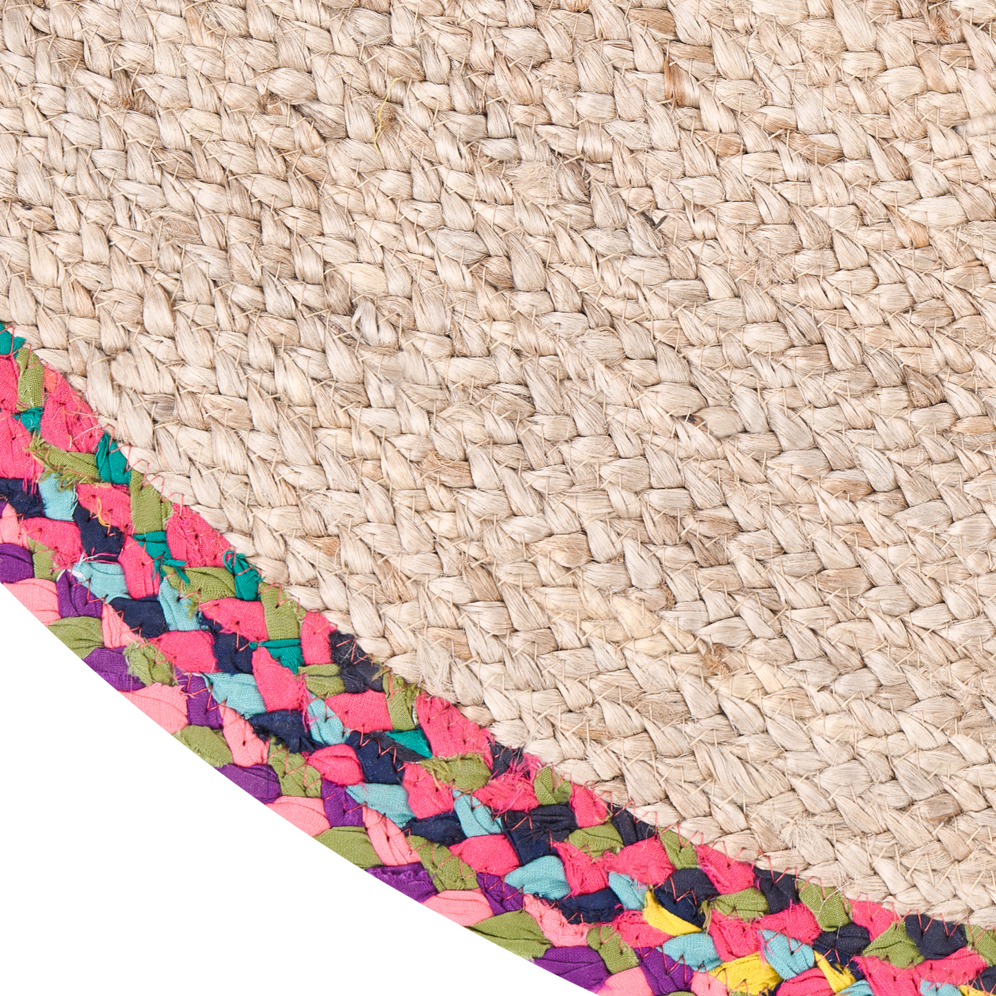 Jute Round Area Rug Multicolour With Colourful Border 120cm