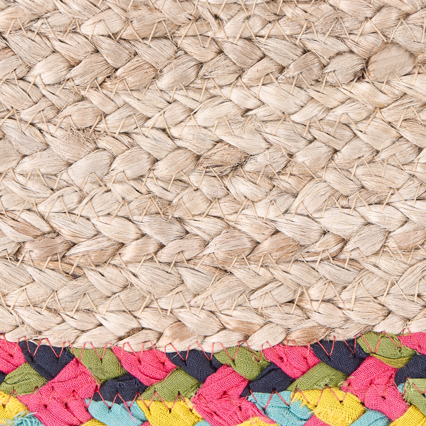Jute Round Area Rug Multicolour With Colourful Border 120cm