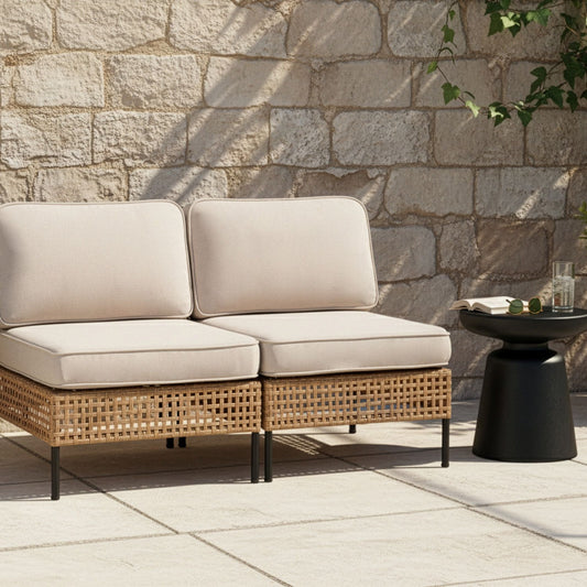 Outsunny Outdoor 2 Seater Beige PE Rattan Sofa With Cushions