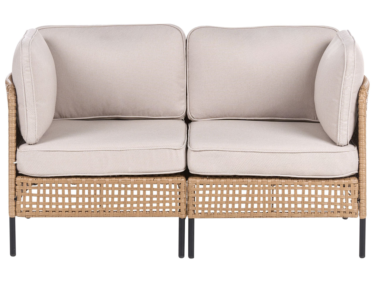 Outdoor 2 Seater Beige PE Rattan Metal Frame Sofa Cushions