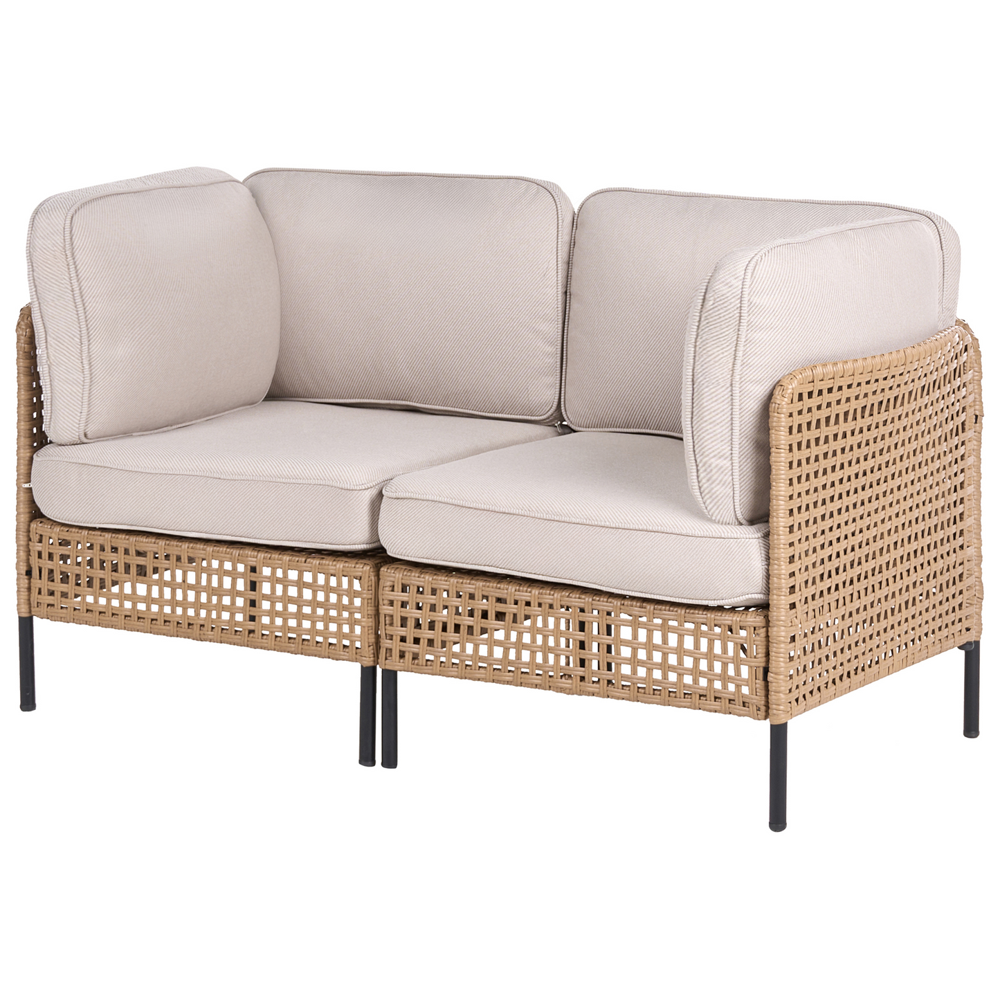 Outdoor 2 Seater Beige PE Rattan Metal Frame Sofa Cushions