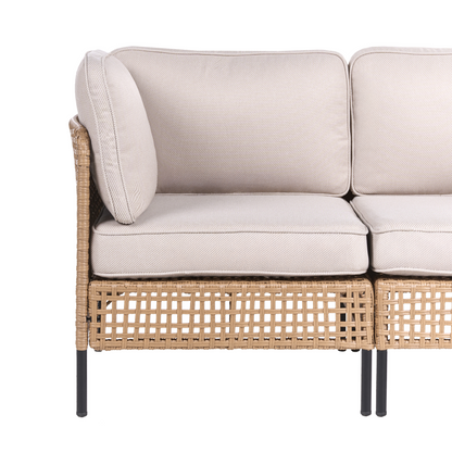 Outdoor 2 Seater Beige PE Rattan Metal Frame Sofa Cushions