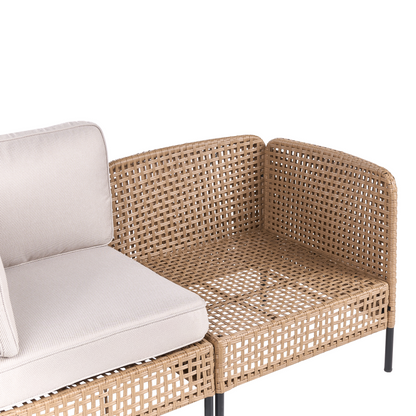 Outdoor 2 Seater Beige PE Rattan Metal Frame Sofa Cushions