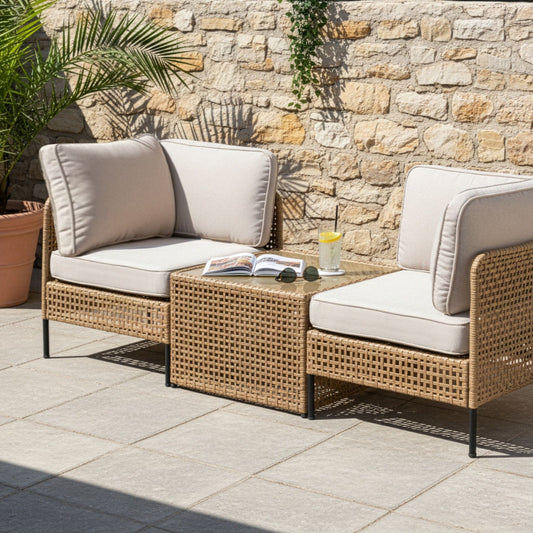 Outdoor 2 Seater Sofa Set with Glass Table Light Beige