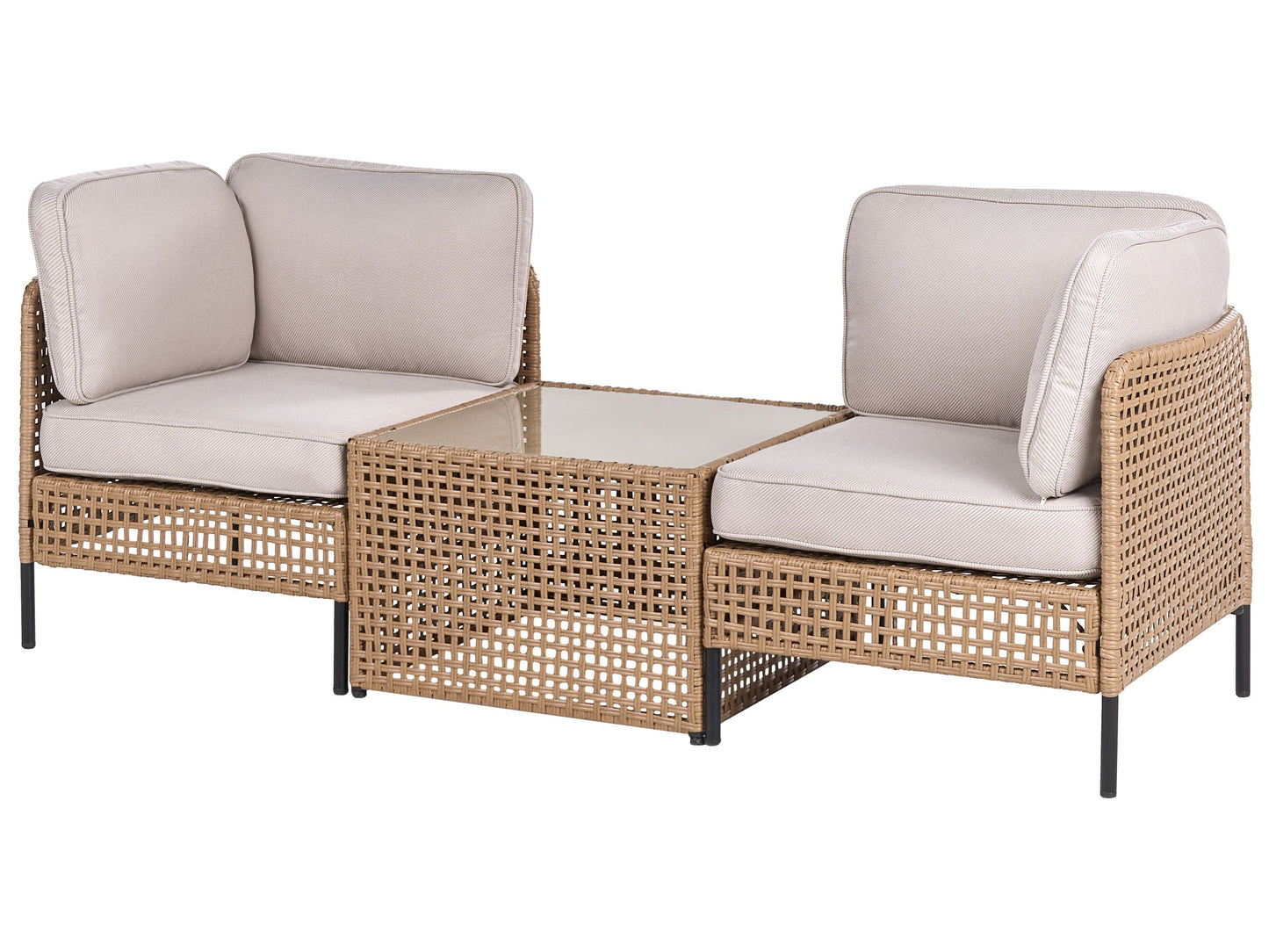 Outdoor 2 Seater Sofa Set with Glass Table Light Beige