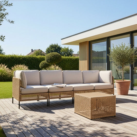 Veranda Luxe Outdoor 4 Seater Sofa Set Light Beige PE Rattan
