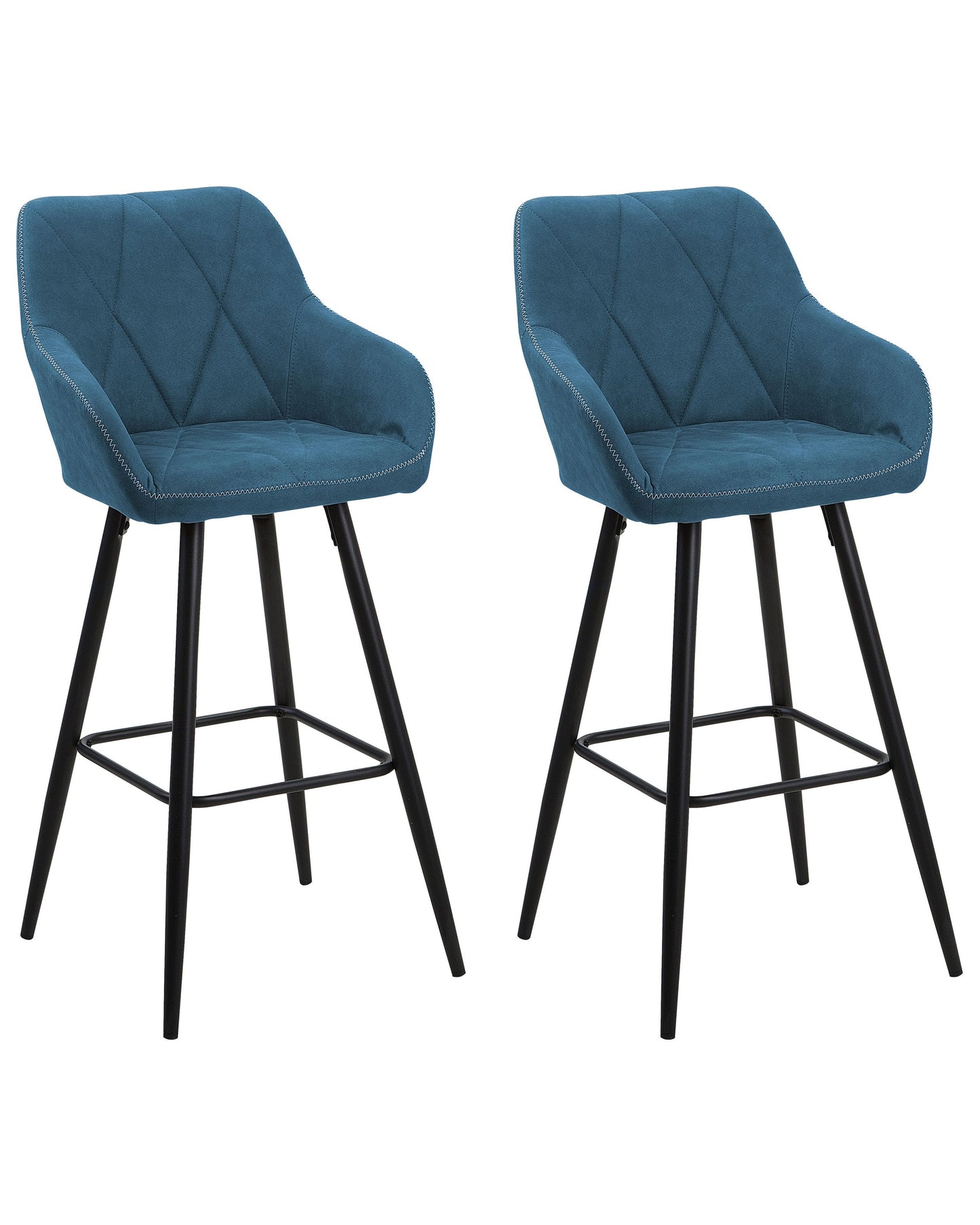 Name Blue Bar Stool Set 2 With Padded Back And Black Metal Legs