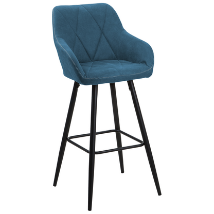 Name Blue Bar Stool Set 2 With Padded Back And Black Metal Legs
