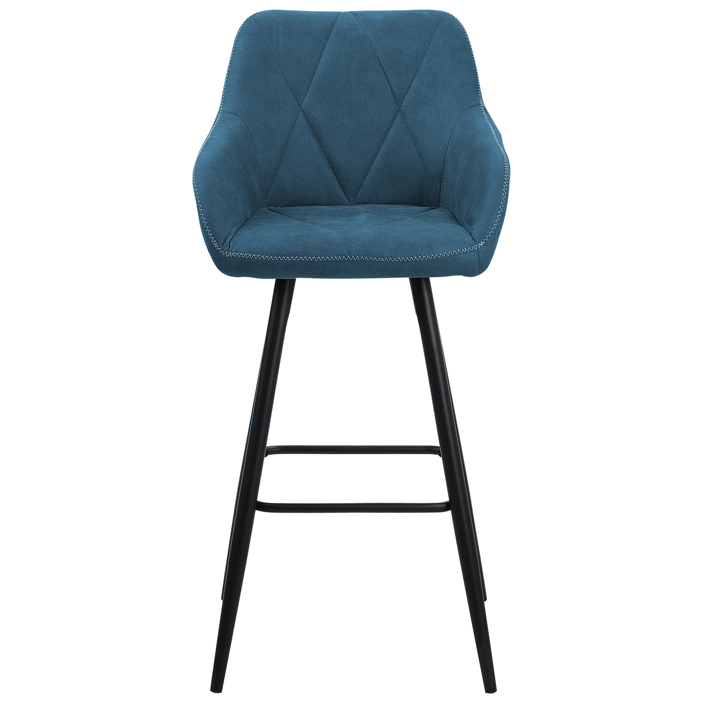 Name Blue Bar Stool Set 2 With Padded Back And Black Metal Legs