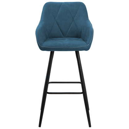 Name Blue Bar Stool Set 2 With Padded Back And Black Metal Legs