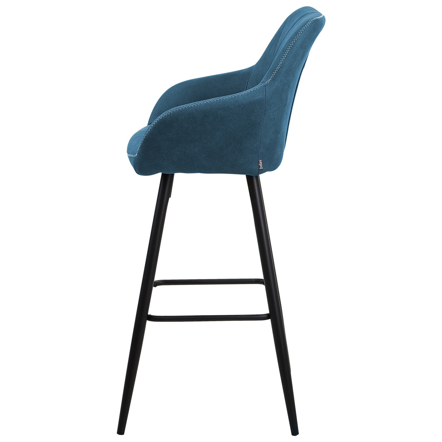 Name Blue Bar Stool Set 2 With Padded Back And Black Metal Legs