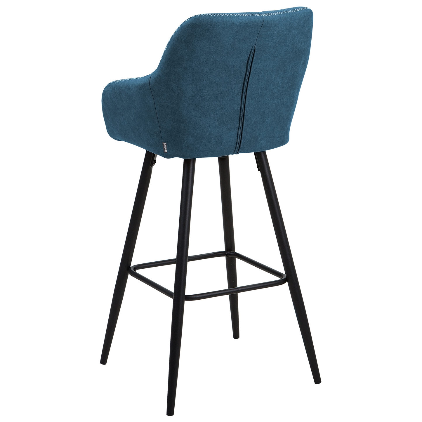 Name Blue Bar Stool Set 2 With Padded Back And Black Metal Legs