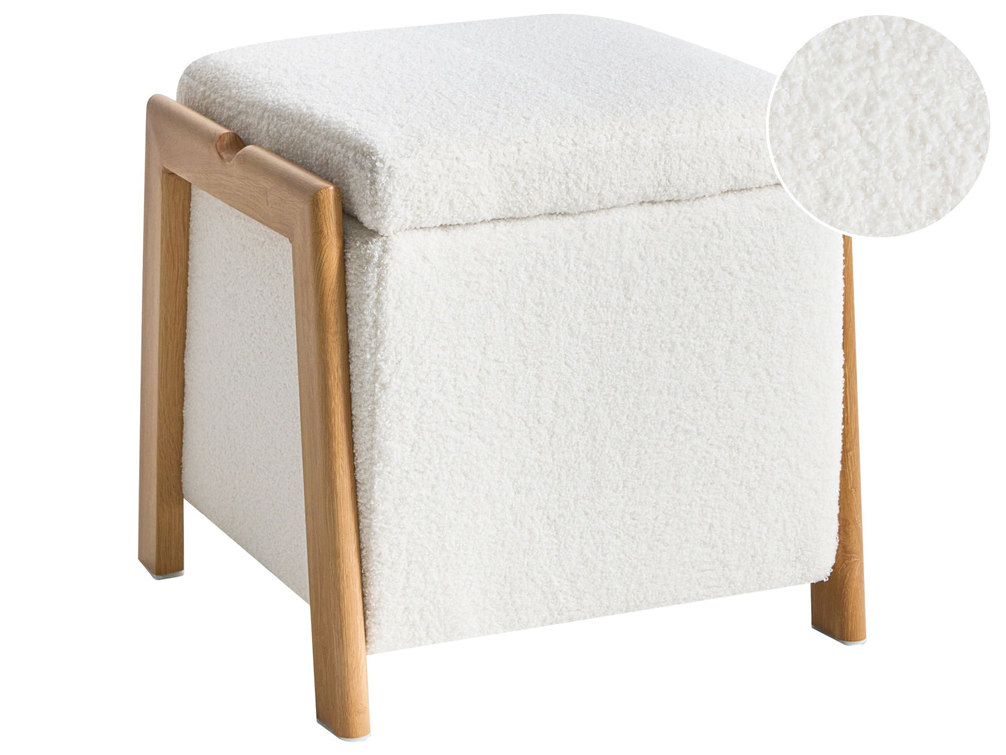 White Boucle Pouffe With Storage Iron Legs Ottoman