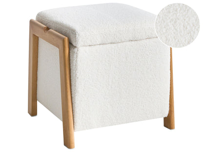 White Boucle Pouffe With Storage Iron Legs Ottoman