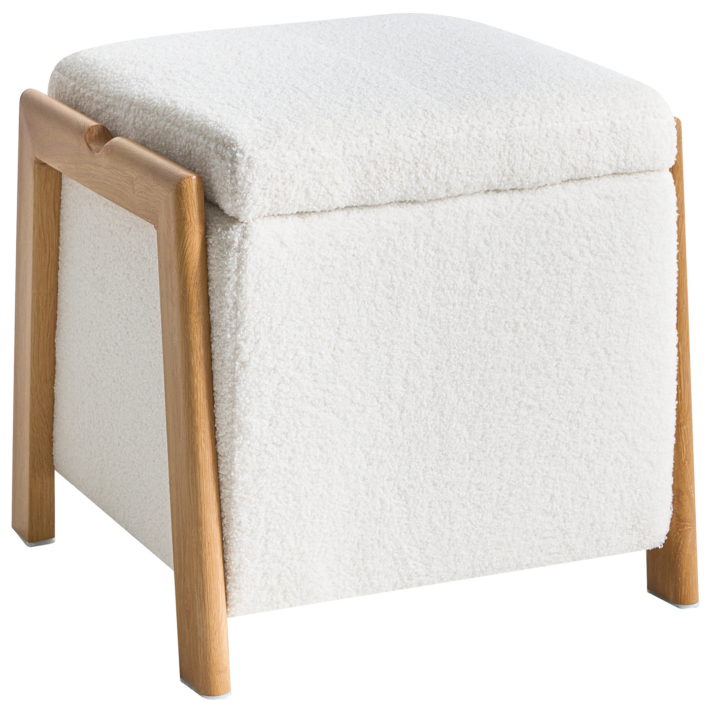 White Boucle Pouffe With Storage Iron Legs Ottoman
