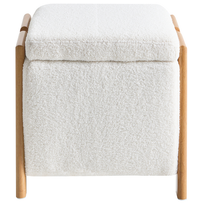 White Boucle Pouffe With Storage Iron Legs Ottoman