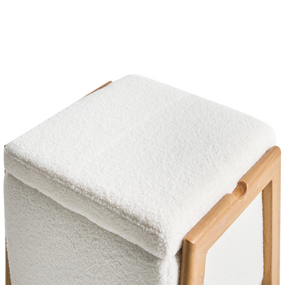 White Boucle Pouffe With Storage Iron Legs Ottoman