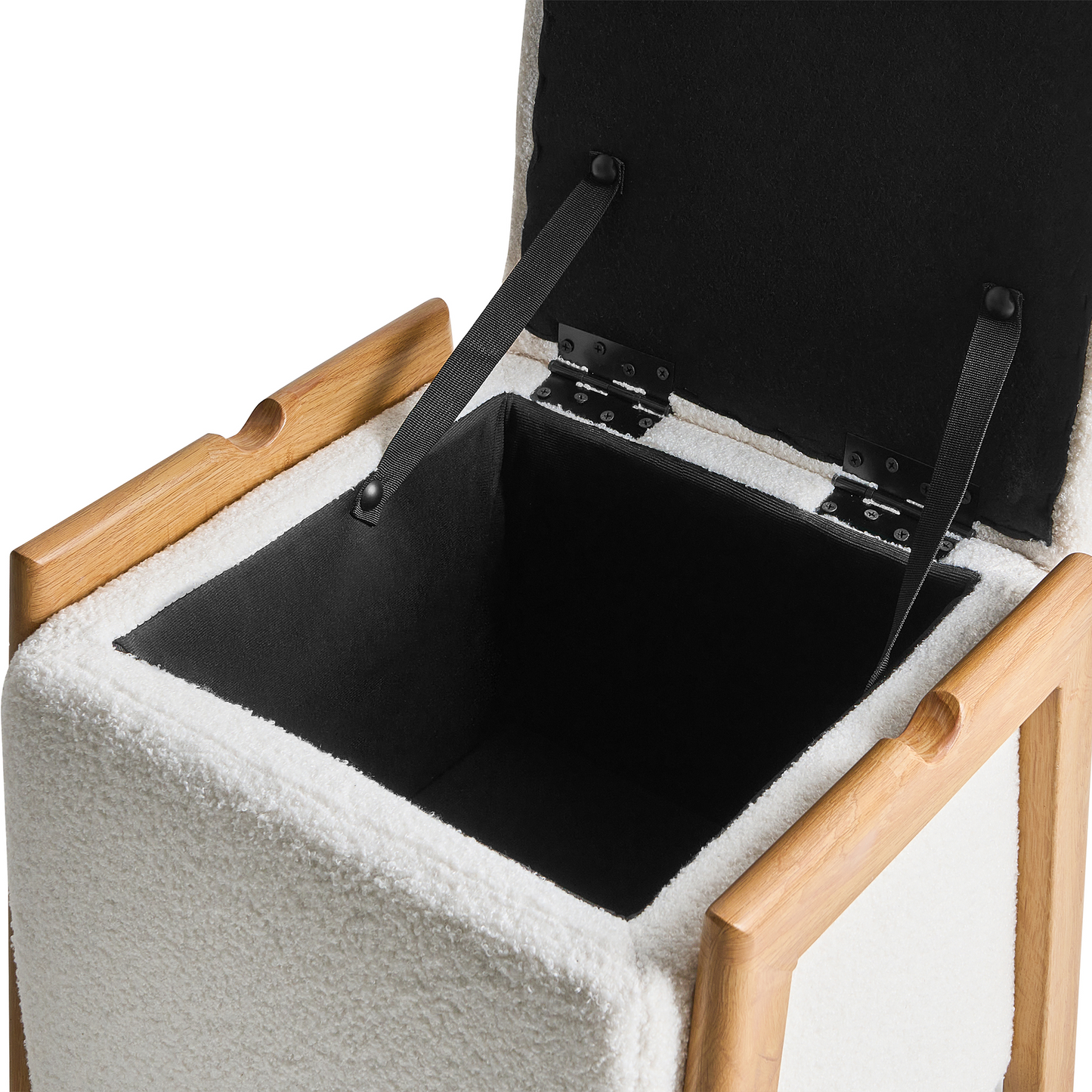 White Boucle Pouffe With Storage Iron Legs Ottoman