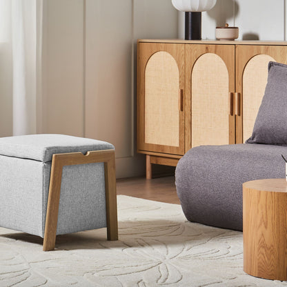 Retro Pouffe With Storage Light Grey Fabric
