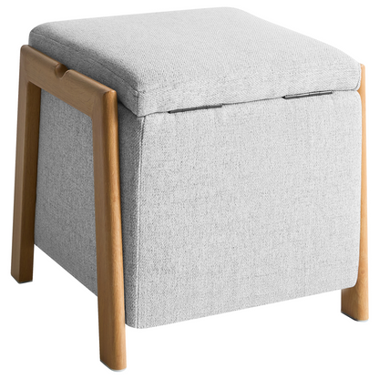 Retro Pouffe With Storage Light Grey Fabric
