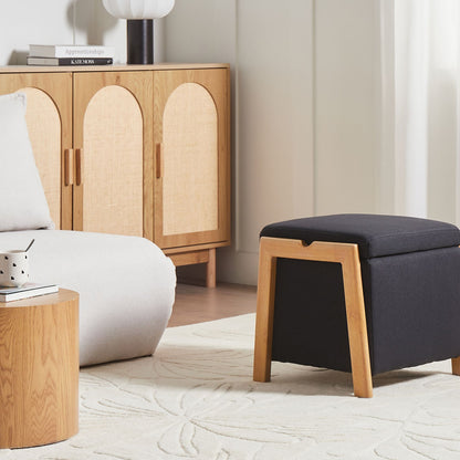 Glam Pouffe With Storage Black Fabric Living Room