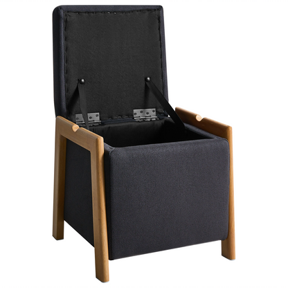 Glam Pouffe With Storage Black Fabric Living Room