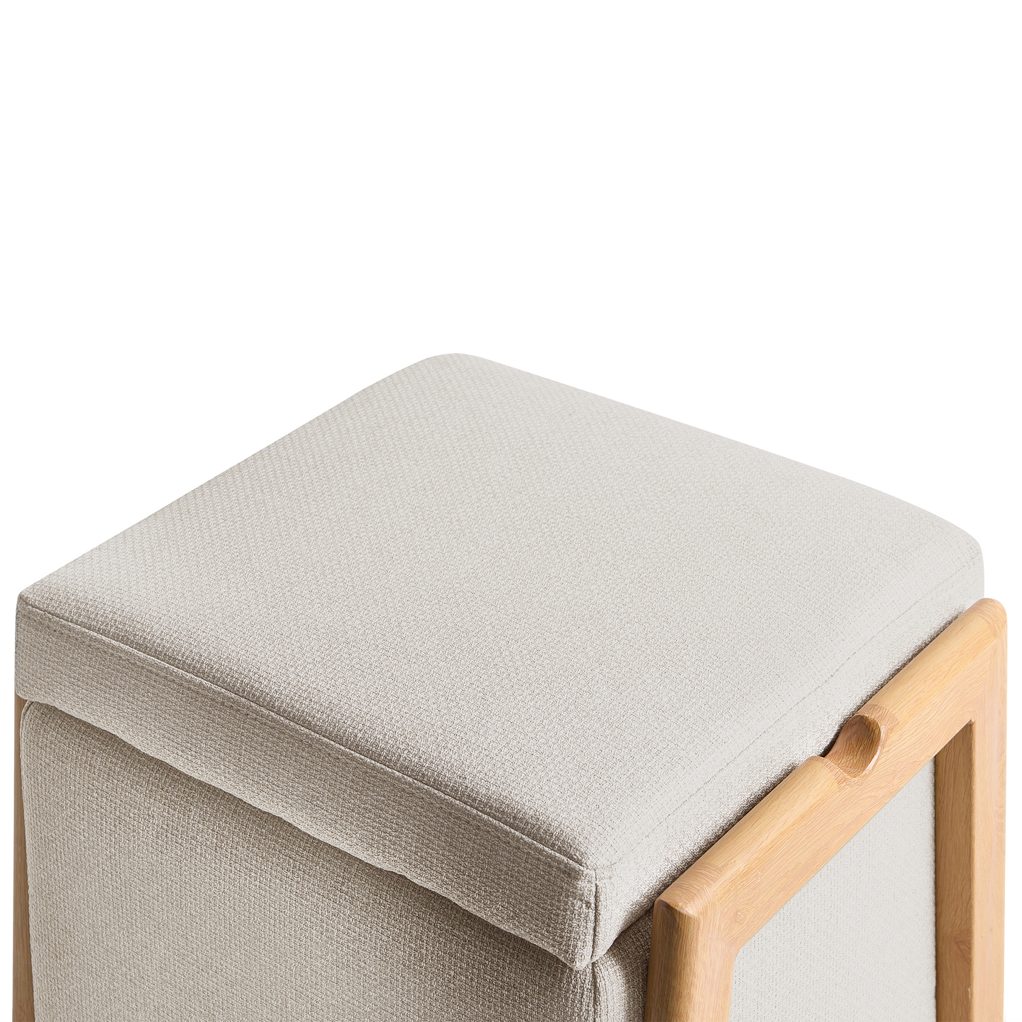 Retro Pouffe With Hidden Storage In Light Beige Fabric