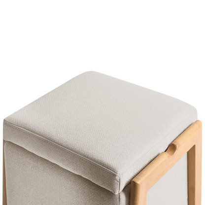 Retro Pouffe With Hidden Storage In Light Beige Fabric