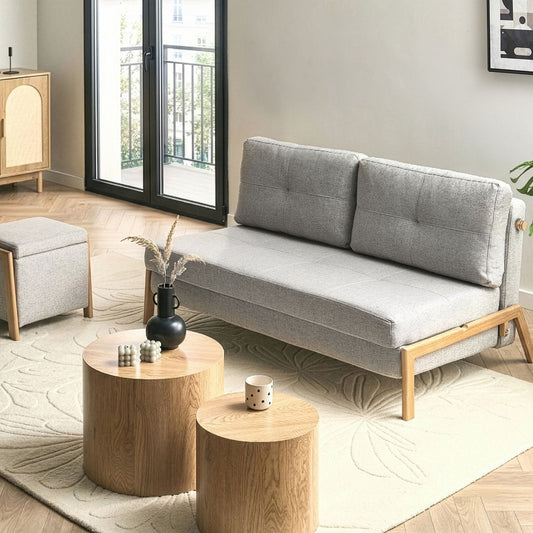 Sofa And Pouffe Set Light Grey With Storage And Sleep
