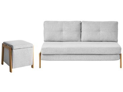 Sofa And Pouffe Set Light Grey With Storage And Sleep