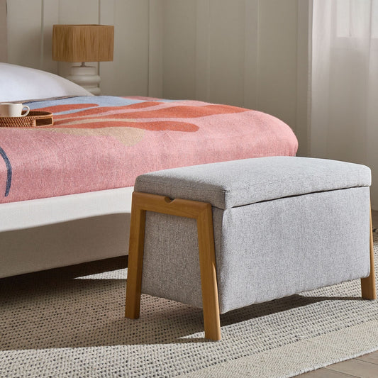 Storage Bench Light Grey Fabric Upholstery