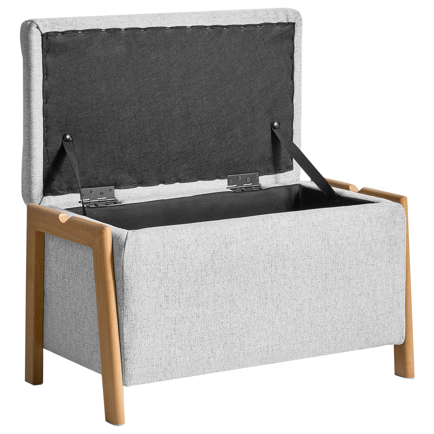 Storage Bench Light Grey Fabric Upholstery