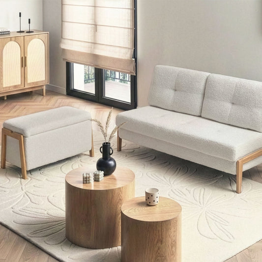 Living White Boucle Sofa Bed Set With Storage Bench And Iron Legs Modern Living Room Furniture