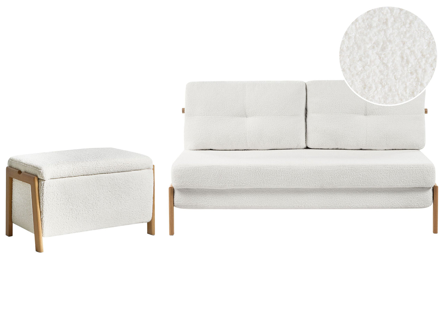 Living White Boucle Sofa Bed Set With Storage Bench And Iron Legs Modern Living Room Furniture